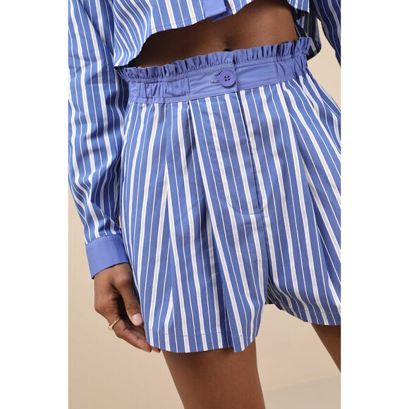 Lulus Pants - Lulus Playful Babe Blue And White Striped Ruffled Shorts - Size M